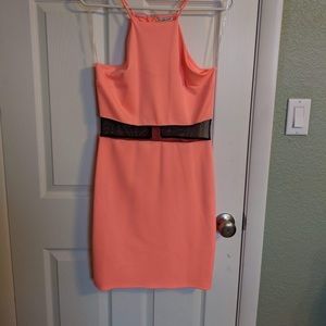 Hot coral body con dress